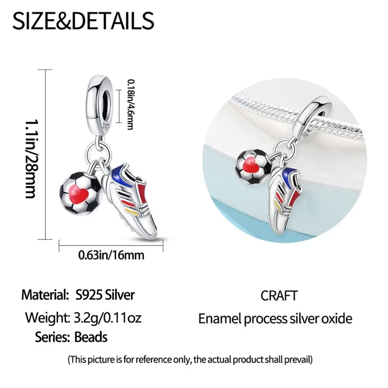 925 Sterling Silver Soccer Trophy Jersey Charm Beads – Fits 3mm Bracelets DIY Jewelry