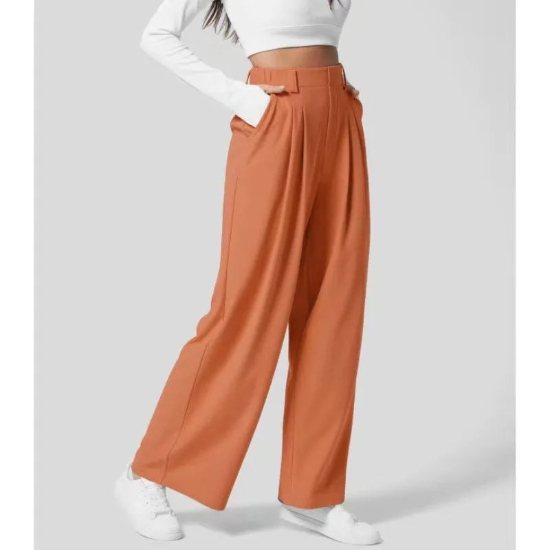 Women’s Solid Color Yoga Pants | Loose Stretch Palazzo Trousers | Streetwear Baggy Joggers with Pockets