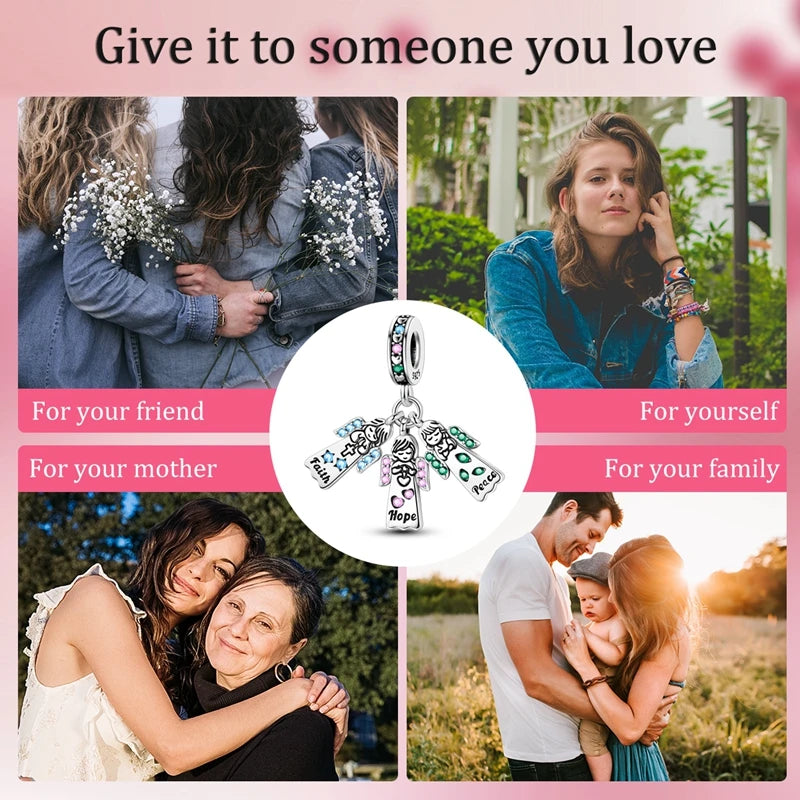 925 Sterling Silver Sweetheart Sister Charm | Fit Original Pandora & 3mm Bracelets DIY Jewelry Gift for Women