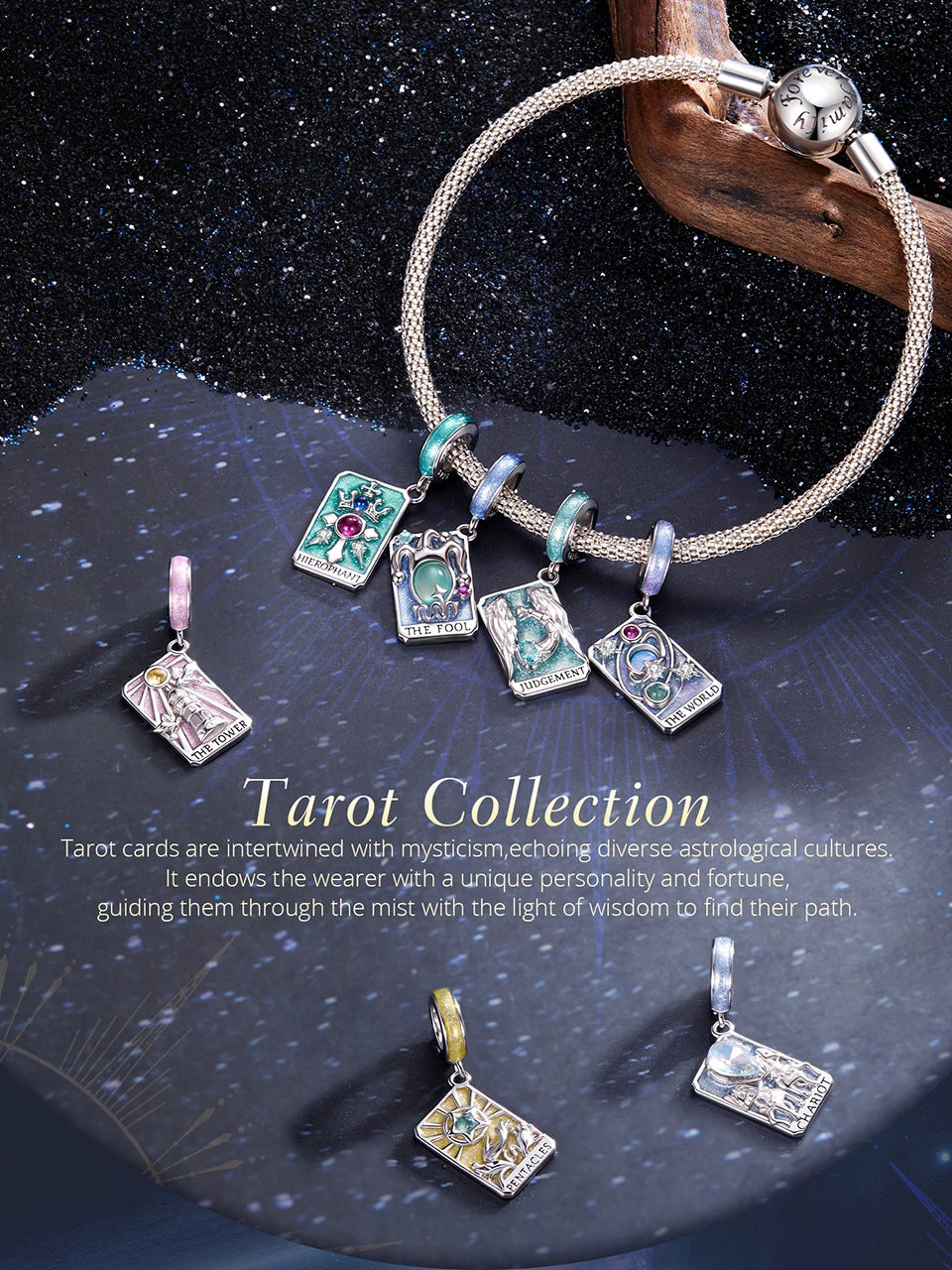 WOSTU 925 Sterling Silver Tarot Card Charm | The World Rainbow Bead Pendant for Women – DIY Bracelet & Jewelry Making