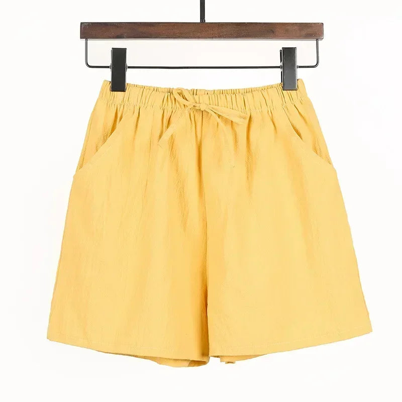 2024 Women’s Cotton Linen Summer Shorts – Casual Solid High Waist Loose Shorts with Pockets | Plus Size Soft Girls Shorts