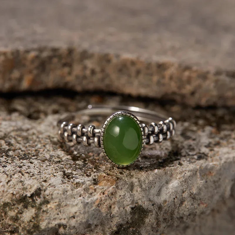 S925 Sterling Silver Gear Chain Ring with Black Onyx – Vintage Punk Style Unisex Jewelry Gift for Men & Women