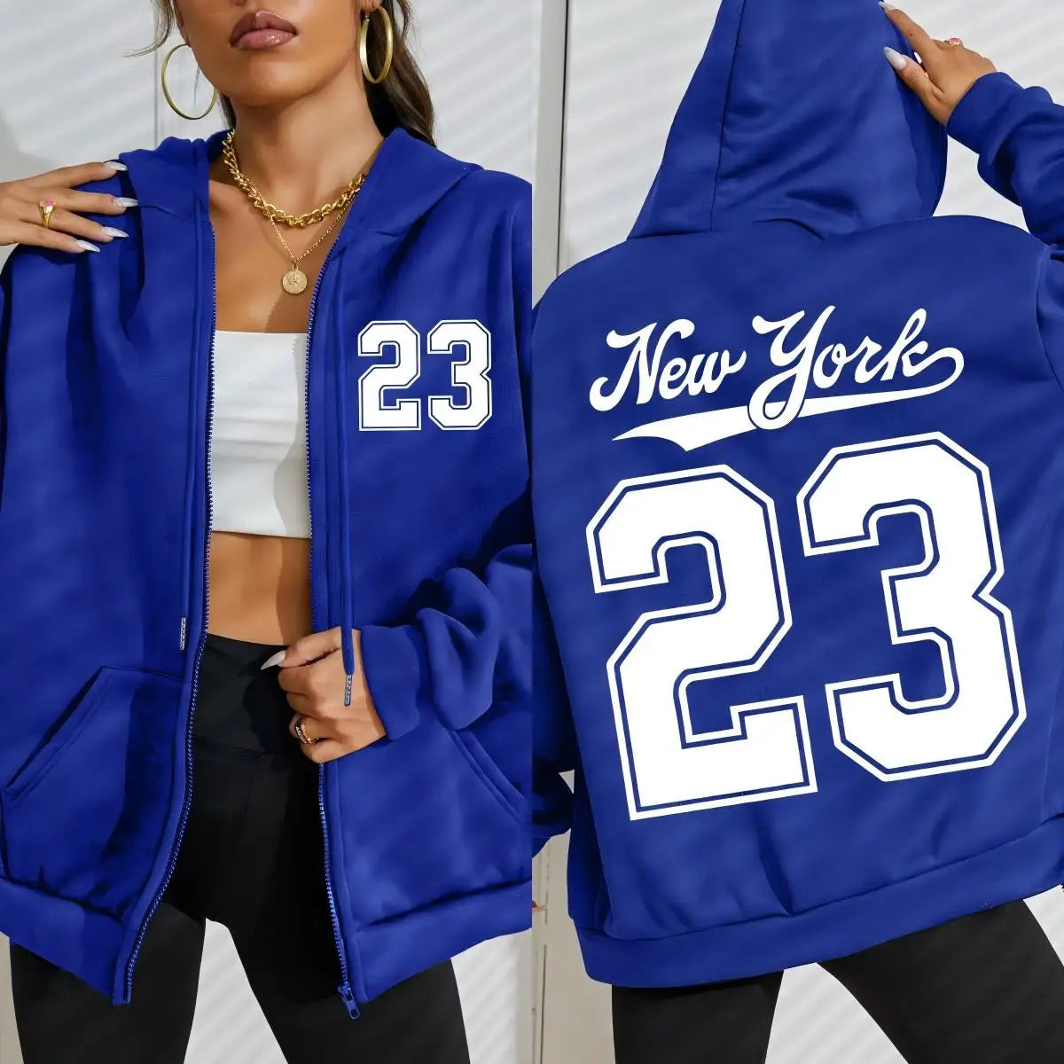 New York Number 23 Women’s Hoodie | Fleece Zipper Sweatshirt | Autumn Casual Sportswear Fashion Hoody