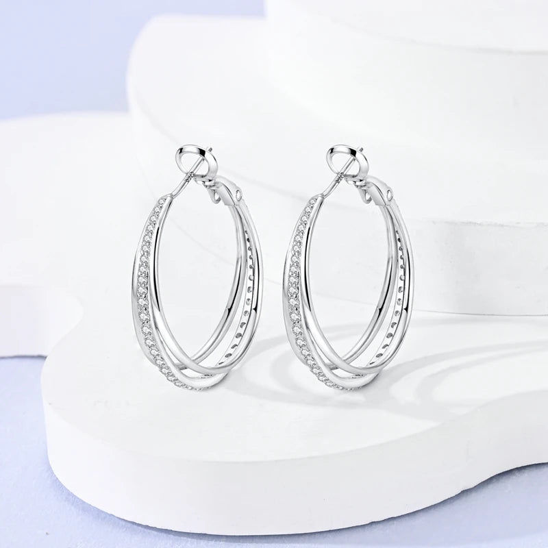 925 Sterling Silver Creative Hoop Earrings | Dangler Charms with Pave CZ for Women