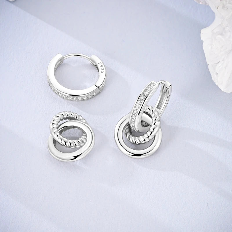 925 Sterling Silver Starlight Crystal Hoop Earrings – Circular Snake Bone Design Women’s Fashion Jewelry Gift