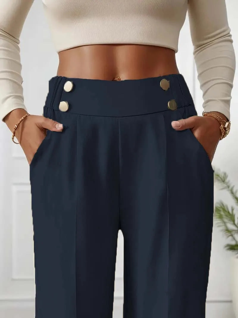 2025 Women’s High Waist Wide Leg Pants | Flowy Floor-Length Minimalist Straight Fit Trousers