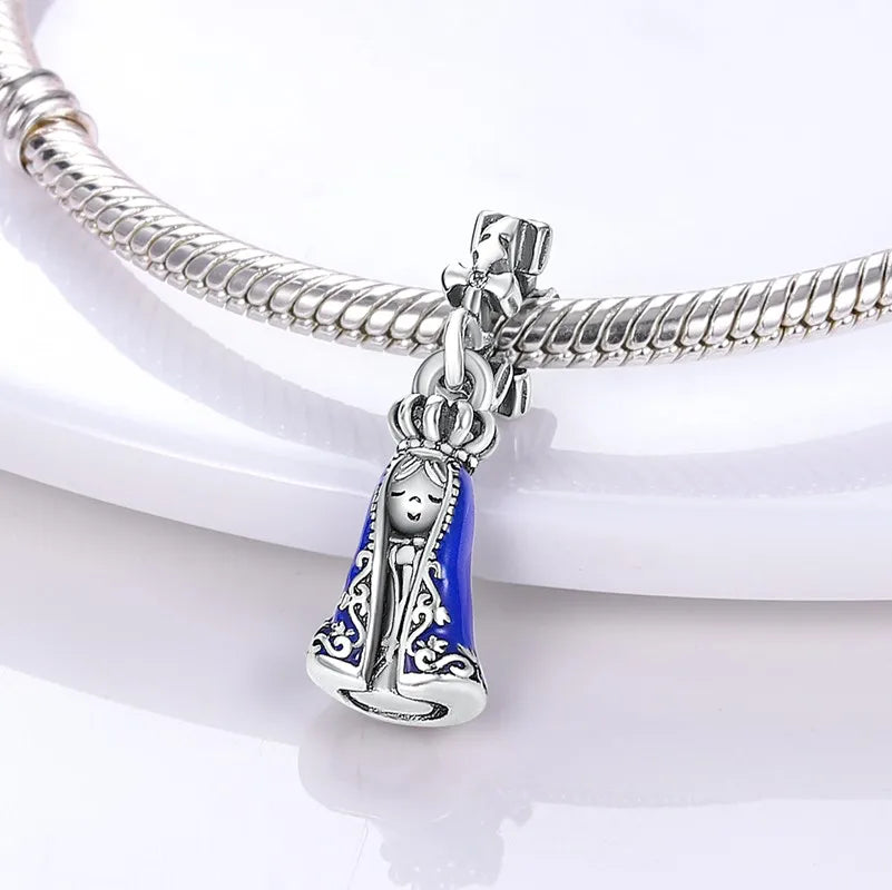 925 Sterling Silver Virgin Mary Dangle Charm | Fits Pandora Bracelet | Our Lady Pendant Bead | Religious DIY Jewelry Gift