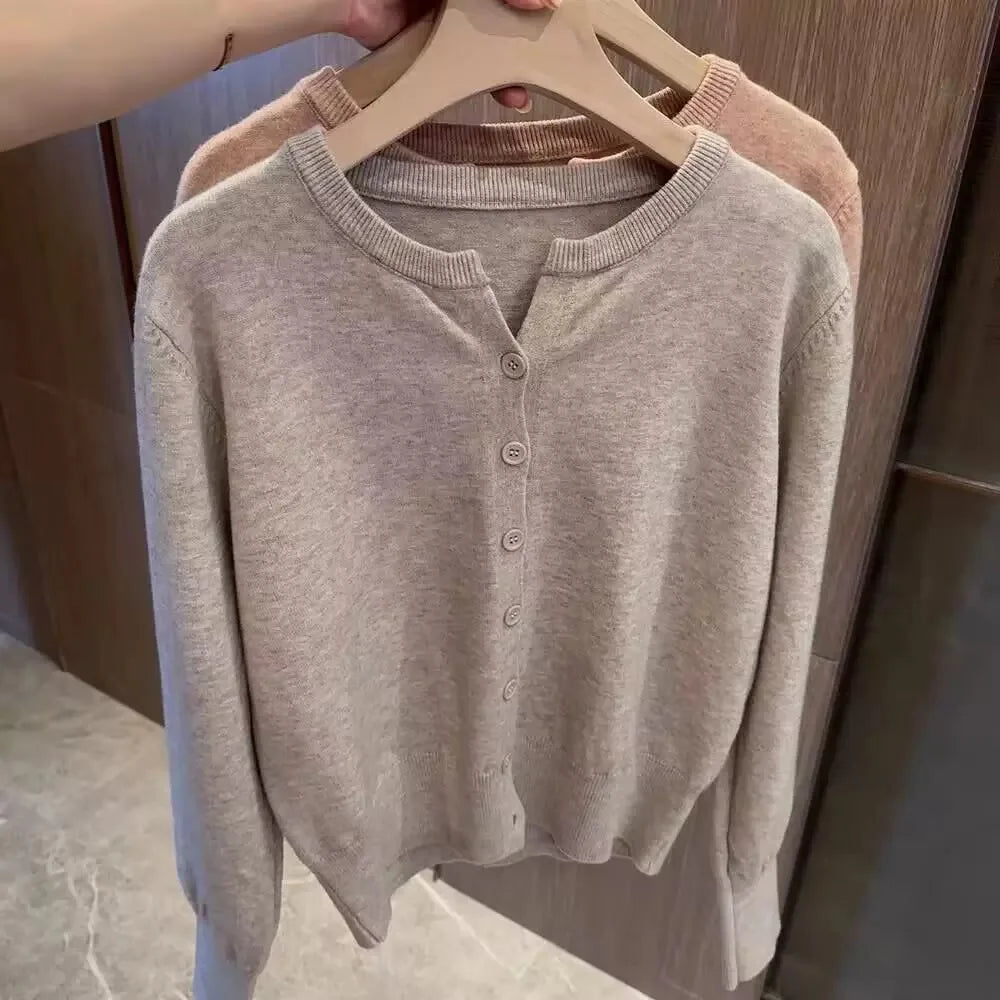 Soft Woolen Knitted Cardigan for Women – Loose Fit V-Neck Korean Style Sweater Jacket, Spring 2024 Outerwear