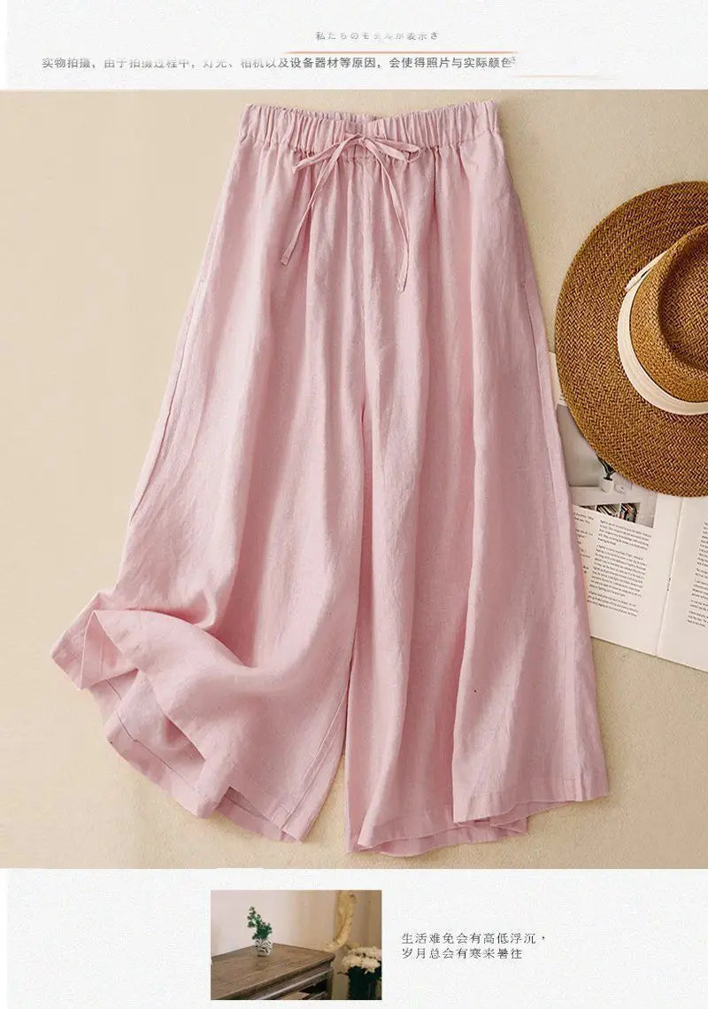 Casual Cotton Linen Pants for Women | Vintage Wide Leg Joggers | Summer Fashion Capri Sweatpants