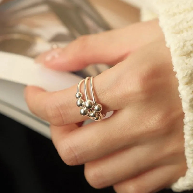 VENTFILLE 925 Sterling Silver Bead Ring – Three Layer Ball Design Cute Women’s Jewelry Gift