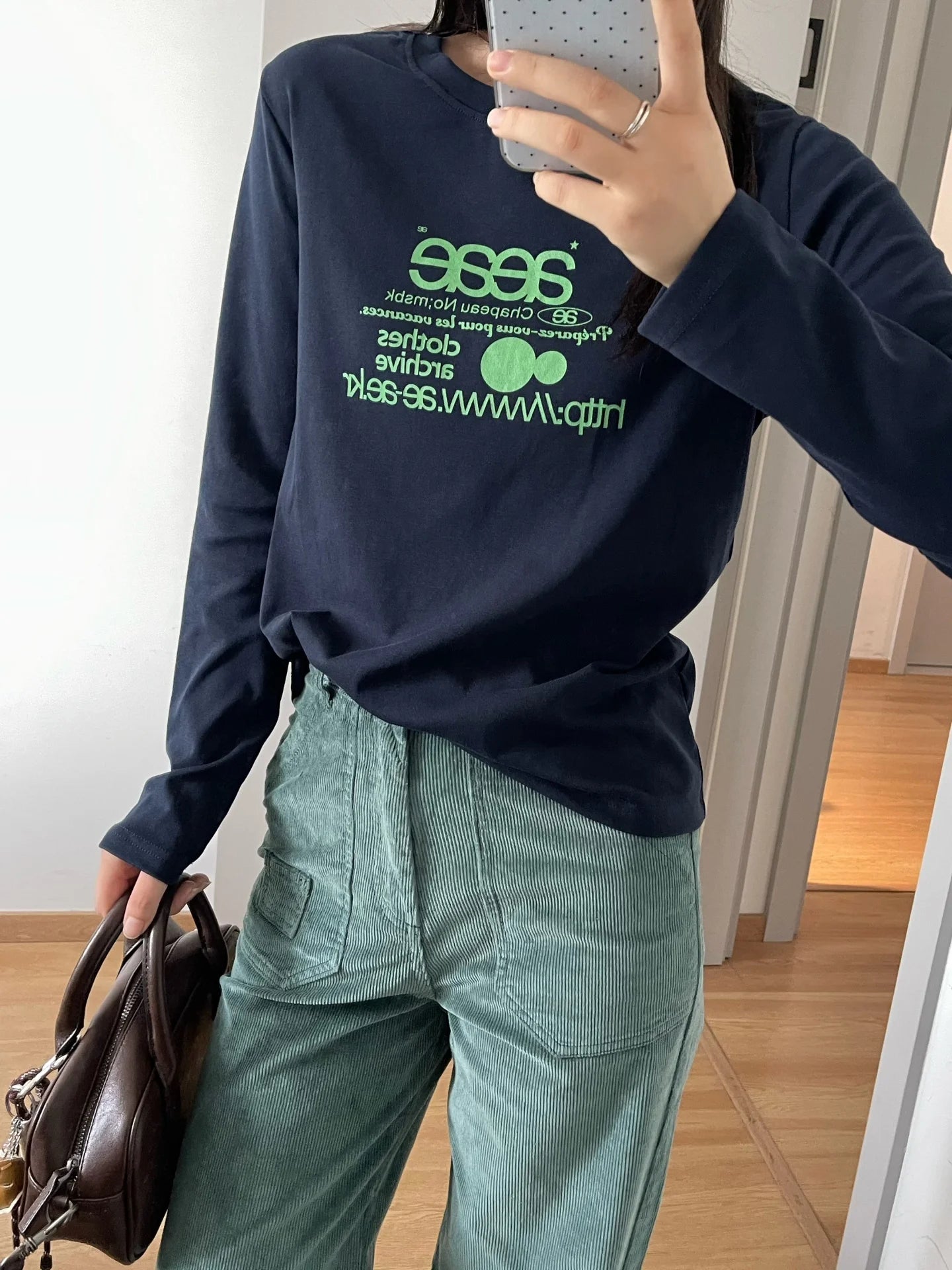 Women’s Slim Fit Round Neck Long Sleeve T-Shirt | Handmade Color Block Letter Print Base Layer Top