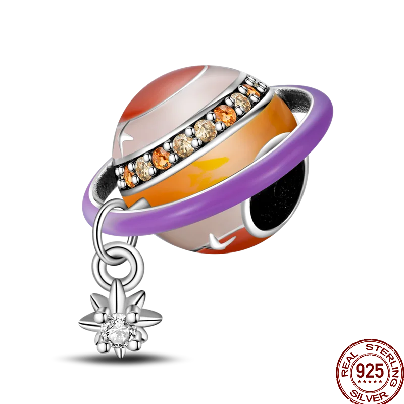 925 Sterling Silver Golden Zircon Saturn Flower Butterfly Charm Bead Fit 3MM Original Bracelet Women DIY Jewelry