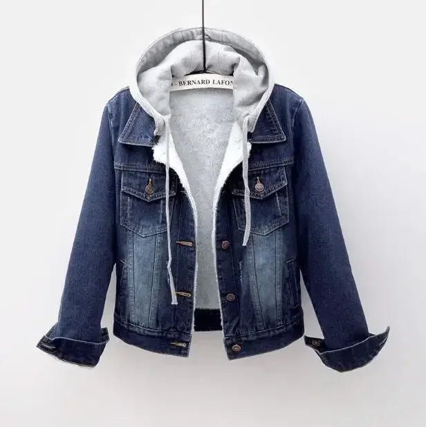 Women’s Hooded Denim Jacket | Patchwork Button Coat with Pockets Streetwear Outerwear 2025