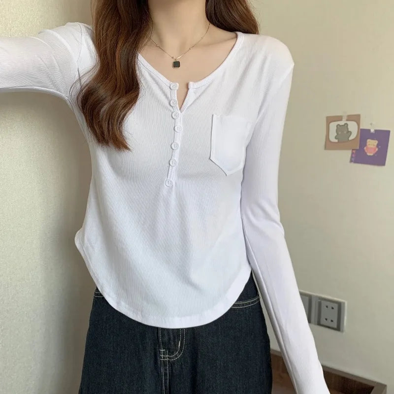 ✨ Plus Size Irregular Hem T-Shirt 👚 Long Sleeve Korean Style Top 🍁 Casual Spring Autumn Commute Wear