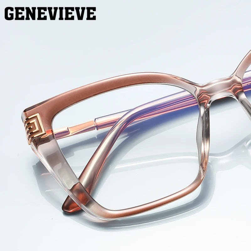 GENEVIEVE Personalized Large Frame Square Anti-Blue Light Reading Glasses – Women’s Photochromic Custom Prescription Eyewear