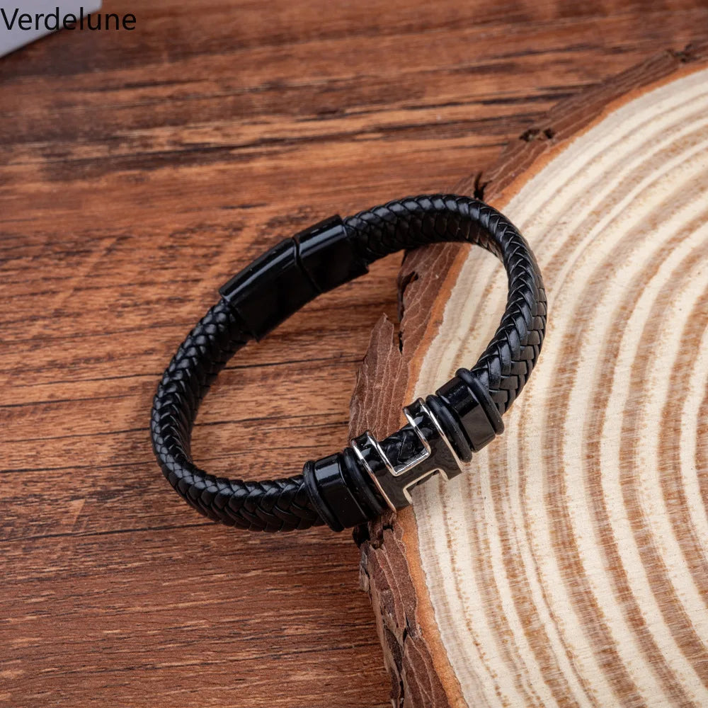 Men's Letter H Bracelet with Magnetic Clasp Trendy Initial Jewelry
