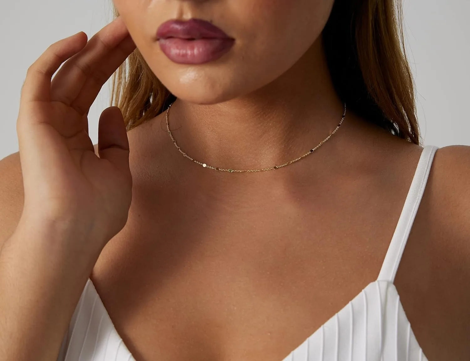 K Gold / Silver Plated Satellite Choker Necklace | Sparkling Station Chain Jewelry for Women