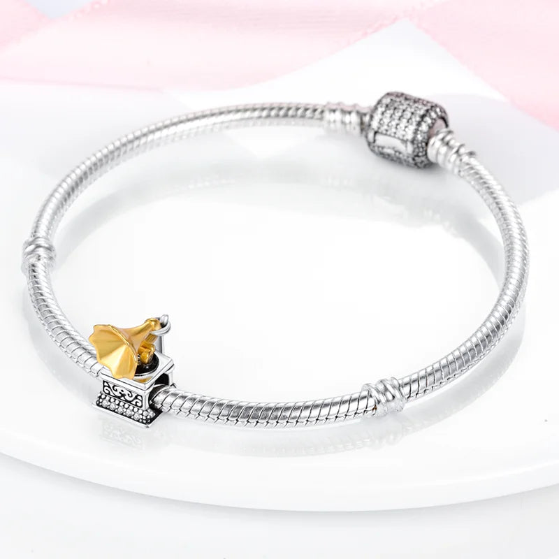 925 Sterling Silver Golden Zircon Saturn Flower Butterfly Charm Bead Fit 3MM Original Bracelet Women DIY Jewelry