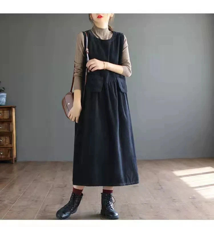 Artistic Corduroy Overall Dress for Women – H-Line Casual Wear, Medium Stretch Comfortable Autumn Season Single Piece