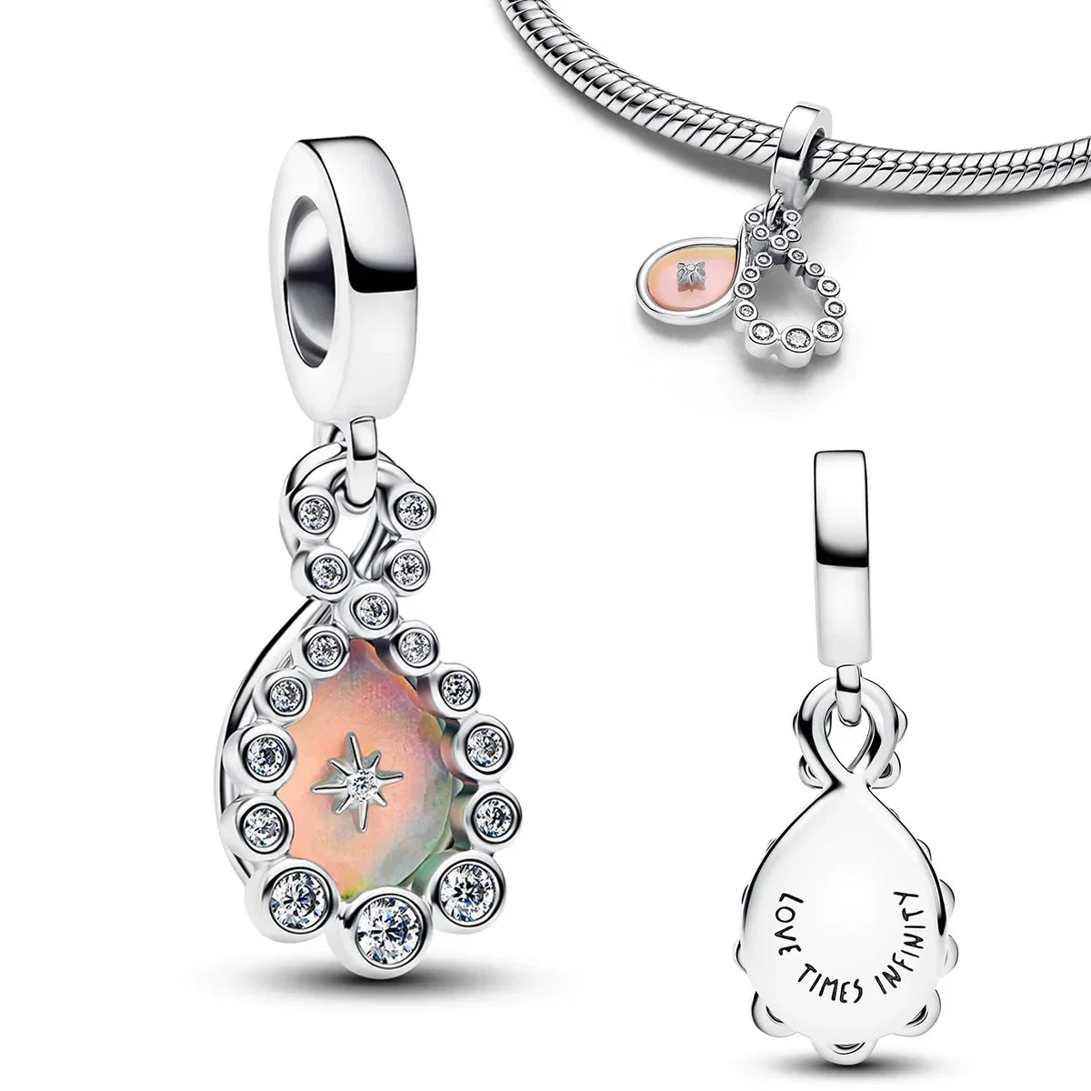 925 Sterling Silver Golden Round Necklace & Bow Earrings Set | Stars, Moon & Heart Charms Beads Women Jewelry Gift