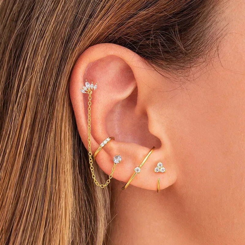 Women’s Punk Rock Helix Ear Cuff with Long Chain | Surgical Steel Fake Cartilage Hoop Earrings Set