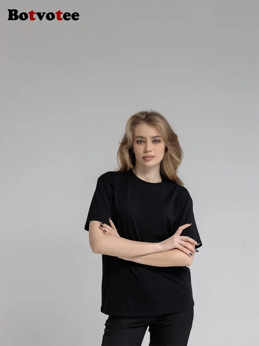 Botvotee 21 Colors Oversized Basic T-Shirts for Women | 100% Cotton Casual Summer Tops | Solid Color Loose Fit Tees