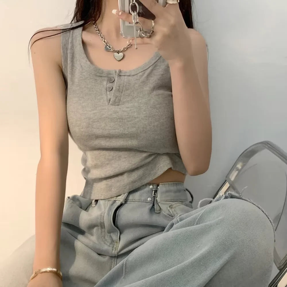 Summer Knitted Round Neck Top for Women – High Elasticity Casual Camisole Sexy Vest