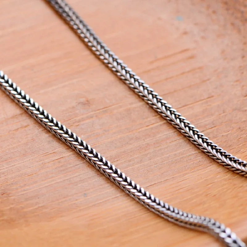 Real S925 Sterling Silver Foxtail Necklace for Men – 1.6mm Solid Snake Bone Chain Vintage Jewelry