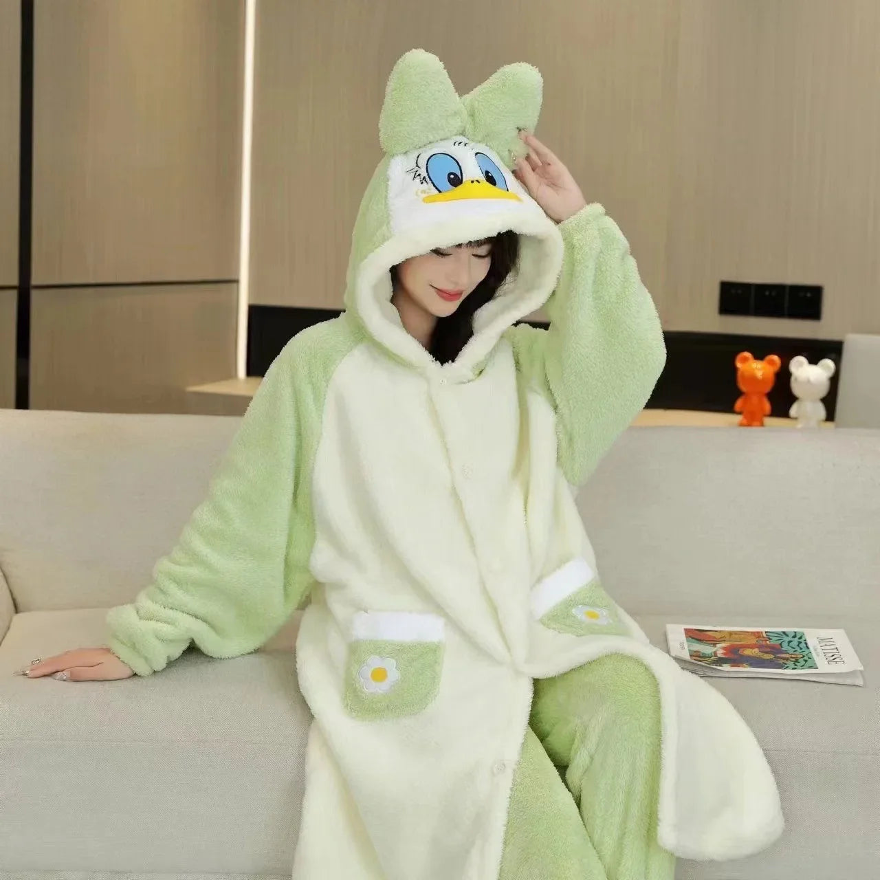 Kawaii Sanrio Hello Kitty Velvet Pajamas Set | Cute Cartoon Nightgown & Bathrobe | Girls & Couples Soft Home Wear