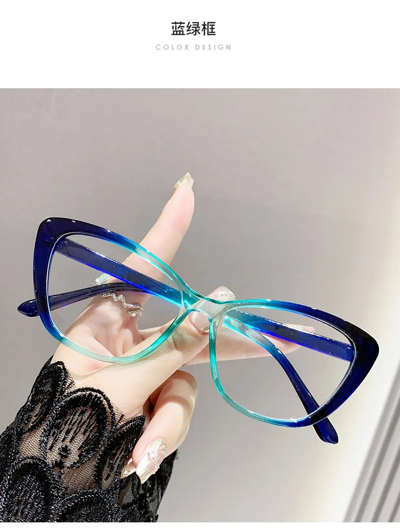 Fashion Ladies Reading Glasses – Trendy Luxury Cat Eye Presbyopia Anti-Blue Light Eyeglasses for Women & Men