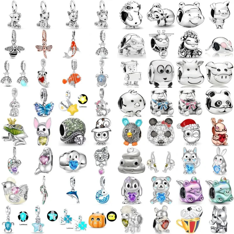 925 Sterling Silver Plated Dog, Cat & Owl Charms | Glow in the Dark Animal Beads | Fit Original Pandora Bracelet Women’s Jewelry