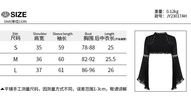 Dark Black Goth Top | Women’s Vintage Flared Sleeve Gothic T-Shirt Y2K Party Wear