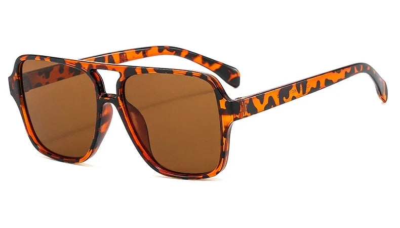 Vintage Double Bridge Yellow Sunglasses for Women – Oversized Square Luxury Shades | Female Pilot Style Eyewear