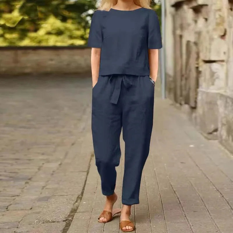 Casual Elegant Ladies 2 Piece Set – Spring Cotton Linen Long Sleeve Top & Loose Pants Set 🌸👚👖