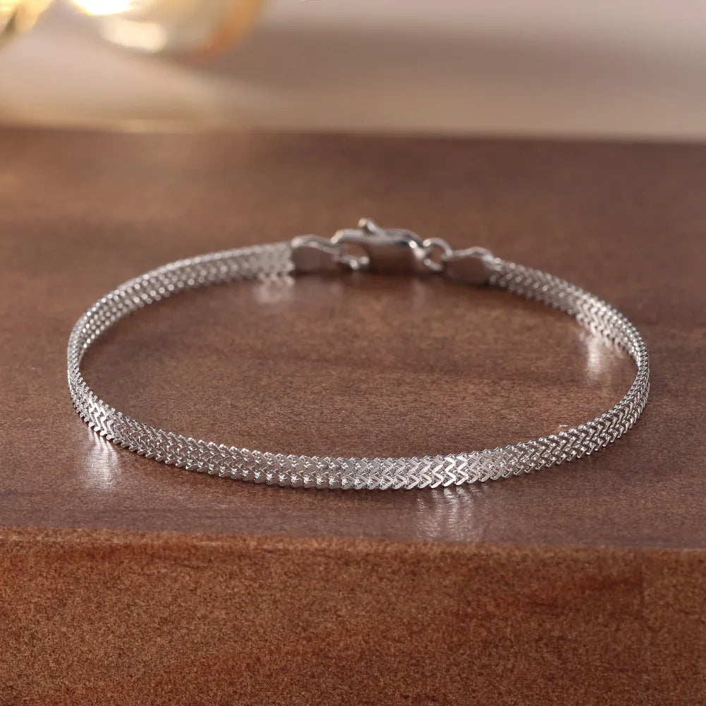 Rinntin 925 Sterling Silver 2.8mm Flat Mesh Chain Bracelet – Unisex Daily Wear