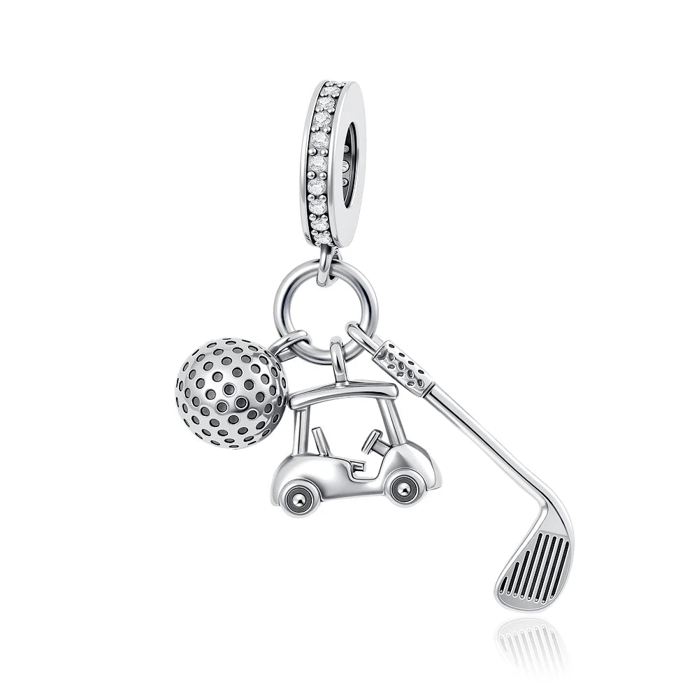 New 925 Sterling Silver Sports Charm Beads | Football, Baseball, Tennis, Dumbbell & Golf Pendant for DIY Bracelets