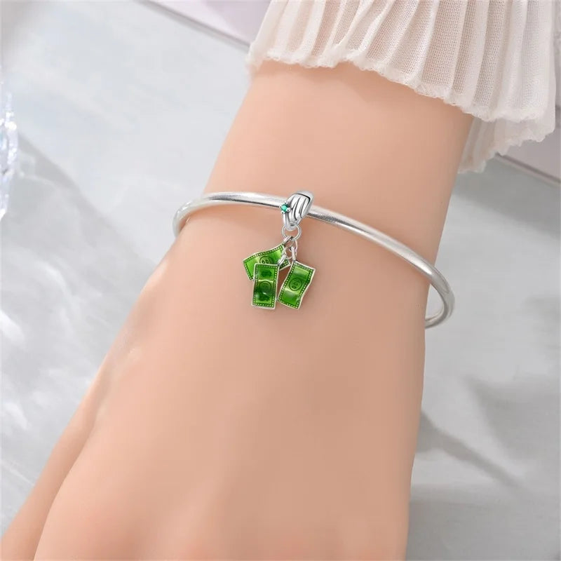 925 Sterling Silver Dollar Money Bag Charms | Wealth Freedom Rich Pendant Beads Fit Original Bracelet DIY Jewelry