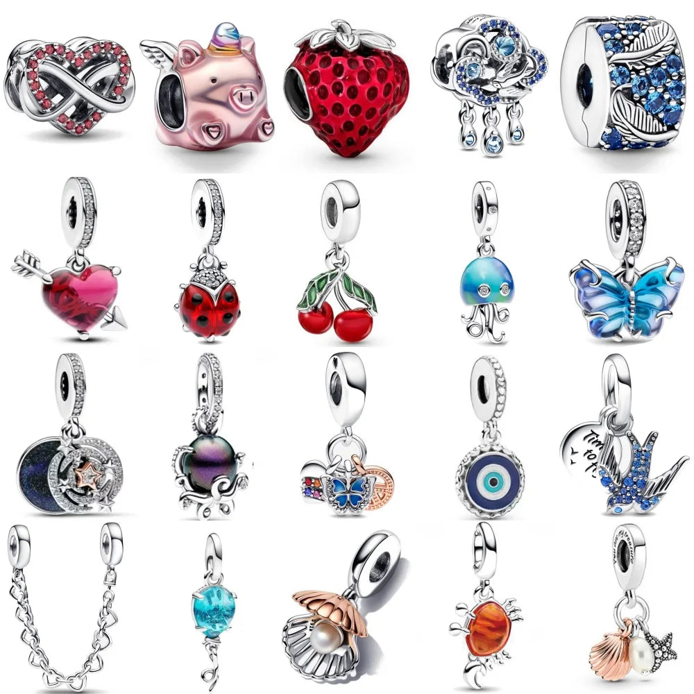 New 925 Sterling Silver Strawberry Cherry Pearl Shell Charm | Fit Original European Bracelet DIY Exquisite Jewelry