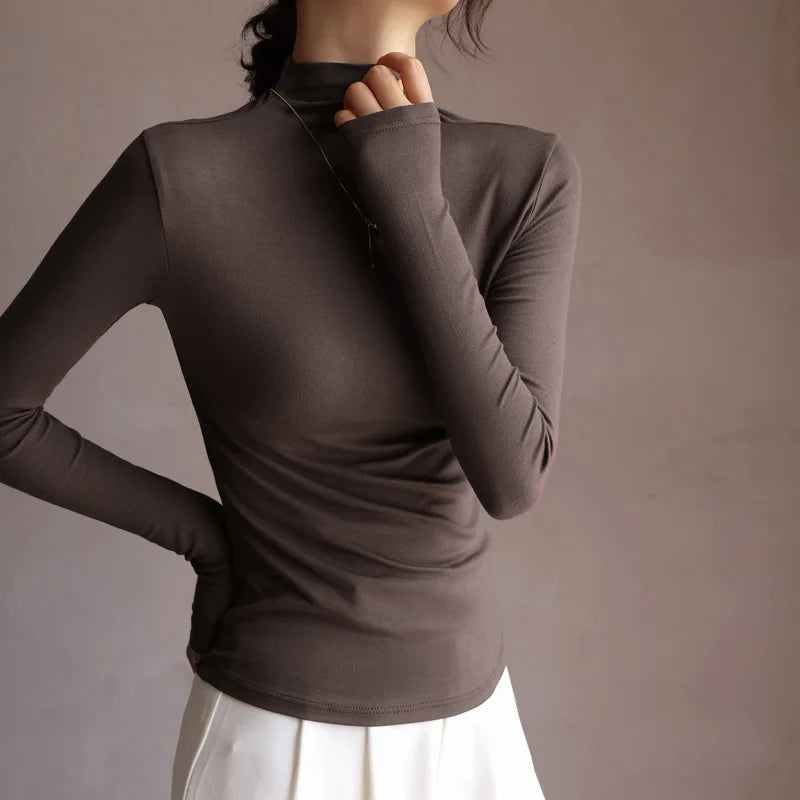 Women’s Solid Half-High Collar Sweater | Autumn Winter Long Sleeve Pullover | Casual Slim Bottoming Top