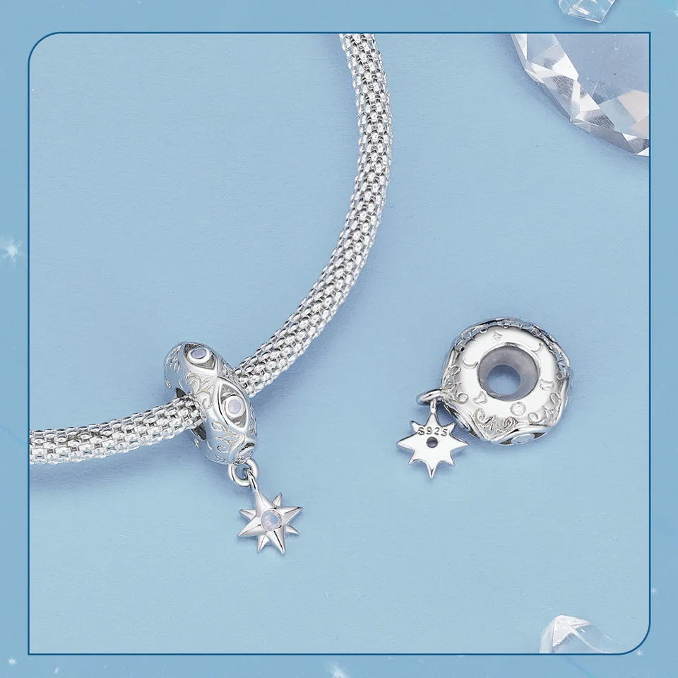 BAMOER 925 Sterling Silver Star of David Pendant | Polished Hexagram CZ Bead | Fits Original Bracelet DIY Jewelry Accessories