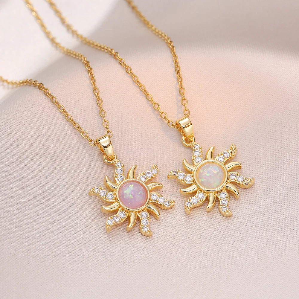 Sun Necklace for Women – Gold Plated Opal Sun Pendant Rapunzel Choker Wedding Party Jewelry Gift