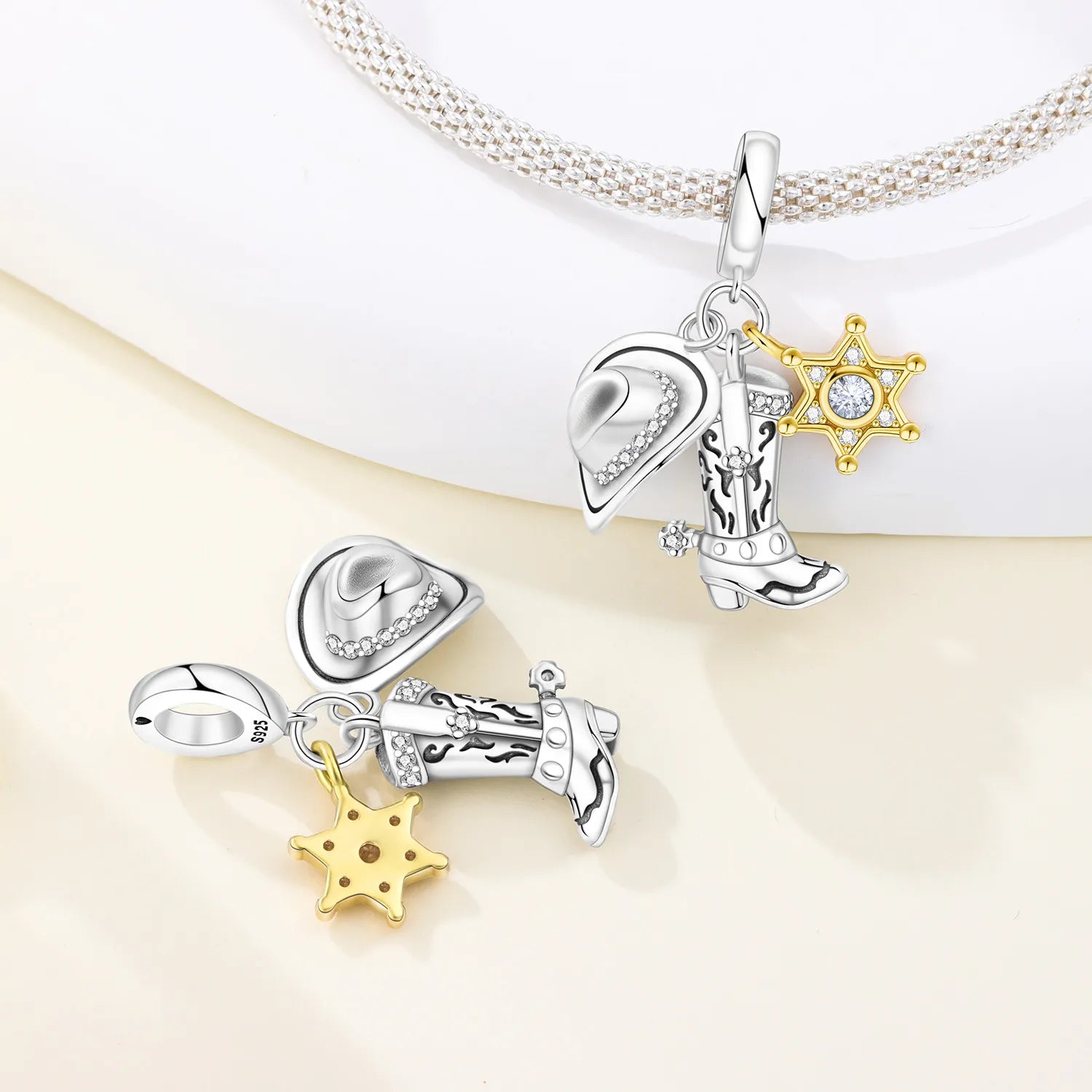 925 Sterling Silver Western Cowboy Boots Charm Bead | Hobby Series Pendant for Bracelet DIY Jewelry Gift