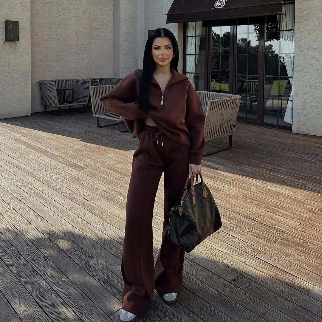 Women’s Autumn Winter Pants Set – Solid Color Pullover Sweatshirt & Trousers Casual Streetwear 🍂❄️