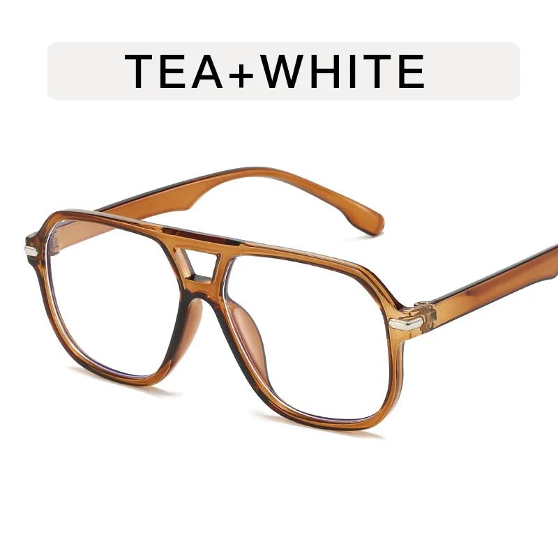 Retro Big Frame Square Sunglasses – Women & Men Double Beam One-Piece Designer Pilot Sun Glasses | Black Circular Cool Shades