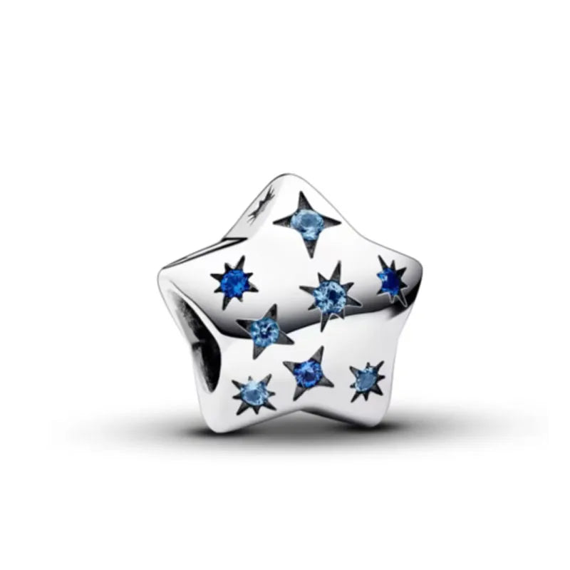 Hot Selling 925 Sterling Silver Blue Heart-Shaped Bead with Feather Pendant | Fit European Original Bracelet DIY Exquisite Jewelry