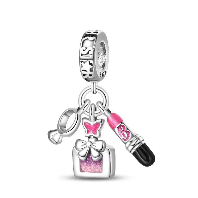 925 Silver Plated Magic Mirror Princess Angel Pink Charm Beads | Fits Original Pan 925 Bracelet | Exquisite DIY Jewelry