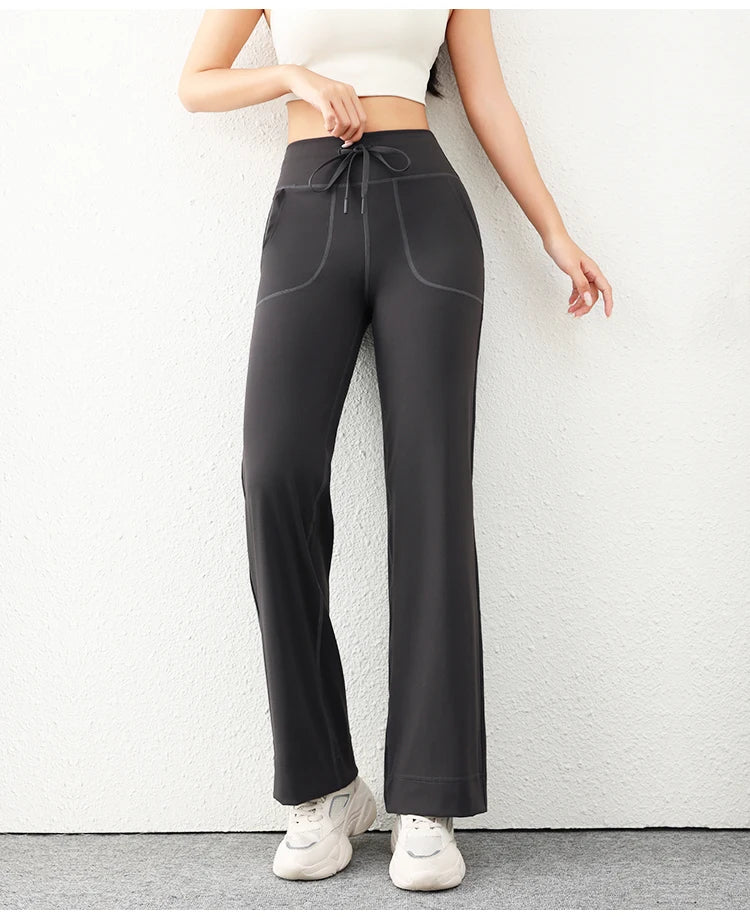 Women’s Loose Straight Sweatpants | Casual Wide Leg Running Pants | Drawstring Yoga Leggings with Side Pockets