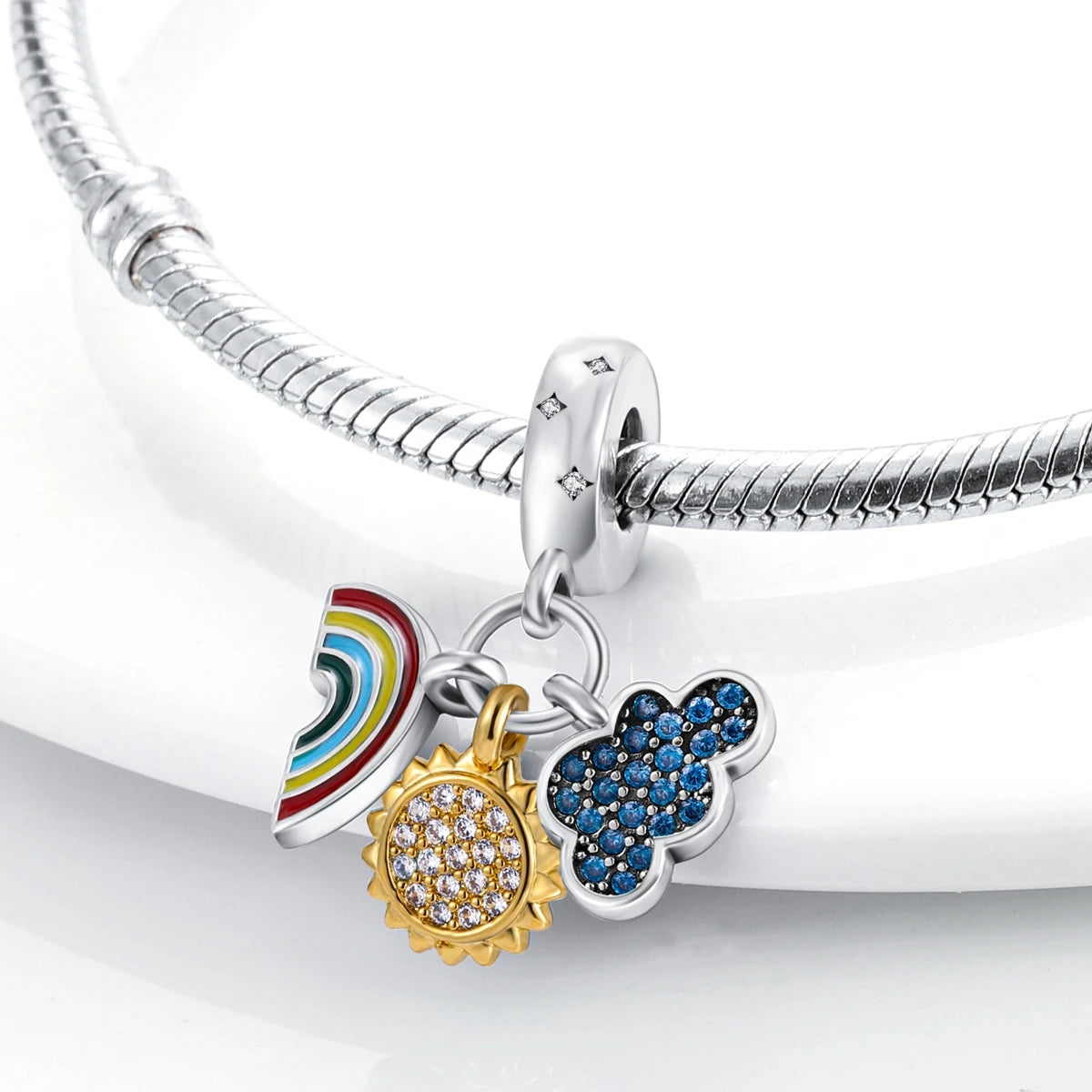 Silver Plated Colorful Glowing Moon & Stars Rainbow Dangle Charms | Fit Original Bracelet & Necklace | Women’s Jewelry Beads