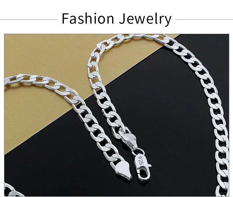 Wholesale Men’s 925 Sterling Silver Necklace – 2/4/6/8/10/12MM Chain 40-75cm Lobster Clasp