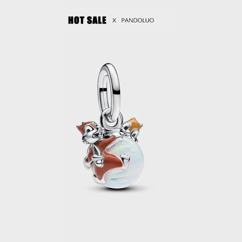 925 Silver Disney Christmas Charm Trio | Mickey Wreath Minnie Ice Skating Bead Pendant Fits Pandora Bracelet